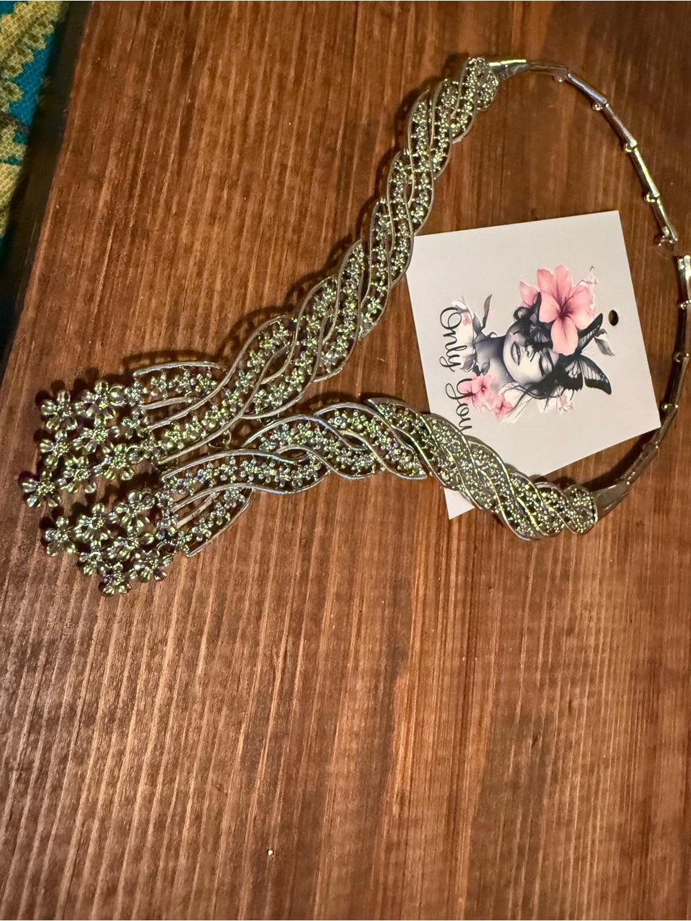 Rhinestone Braided Statement Necklace in Silver Tone